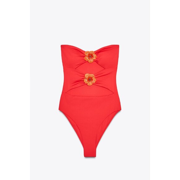 ZARA FLORAL CUT-OUT BANDEAU SWIMSUIT - Picture 4 of 5